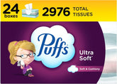 Puffs Facial Tissues Ultra Soft, 24 Family Rectangle Boxes, 124 Facial Tissues per Box, Allergies and Colds (Packaging May Vary)