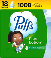 Puffs Facial Tissues Plus Lotion, 18 Cube Boxes, 56 Facial Tissues per Box, Allergies and Colds (Packaging May Vary)