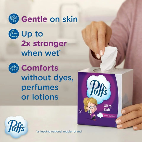Puffs Facial Tissues Ultra Soft, 1 Rectangle Box, 124 Facial Tissues per Box, Allergies and Colds (Packaging May Vary)