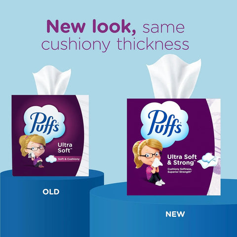 Puffs Facial Tissues Ultra Soft, 4 Mega Cube Boxes, 72 Facial Tissues per Box, Allergies and Colds (Packaging May Vary)