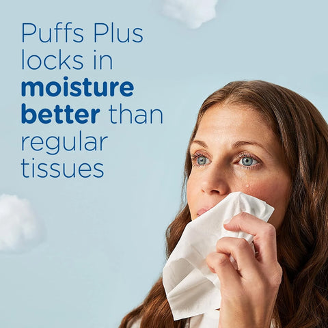Puffs Facial Tissues Plus Lotion, 18 Cube Boxes, 56 Facial Tissues per Box, Allergies and Colds (Packaging May Vary)
