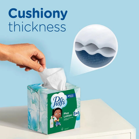 Puffs Facial Tissue Plus Lotion, Mega Cube Box, 72 Tissues Per Box, 6 Count