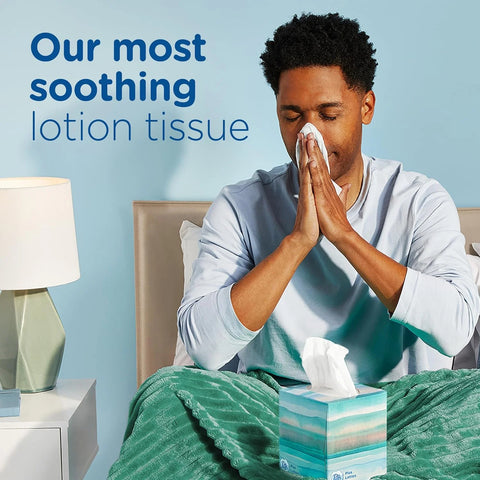Puffs Facial Tissues Plus Lotion, 18 Cube Boxes, 56 Facial Tissues per Box, Allergies and Colds (Packaging May Vary)