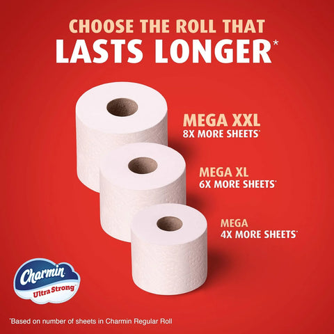 Charmin Toilet Paper Ultra Strong, 9 Mega XL Rolls = 54 Regular Rolls, 2-ply Bath Tissue