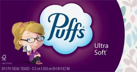 Puffs Ultra Soft Facial Tissues, 1 Family Size Box, 124 Facial Tissues Per Box (Pack of 4)