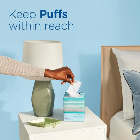 Puffs Facial Tissues Plus Lotion, 18 Cube Boxes, 56 Facial Tissues per Box, Allergies and Colds (Packaging May Vary)