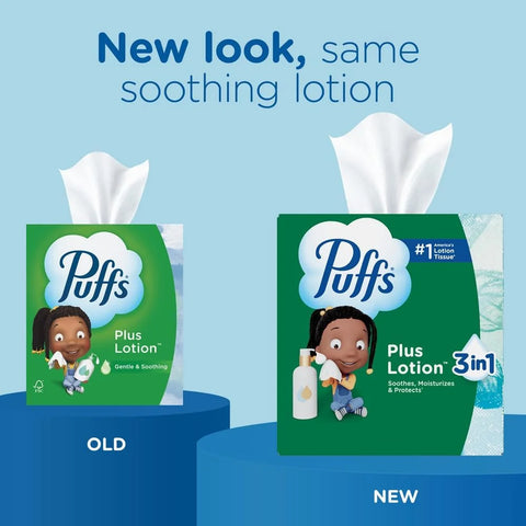 Puffs Facial Tissue Plus Lotion, Mega Cube Box, 72 Tissues Per Box, 6 Count